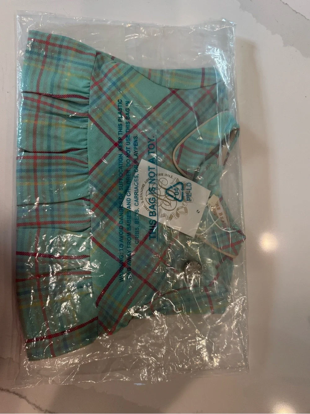 The Beaufort Bonnet Company Plaid Bubble Romper in Aqua, Yellow & Pink